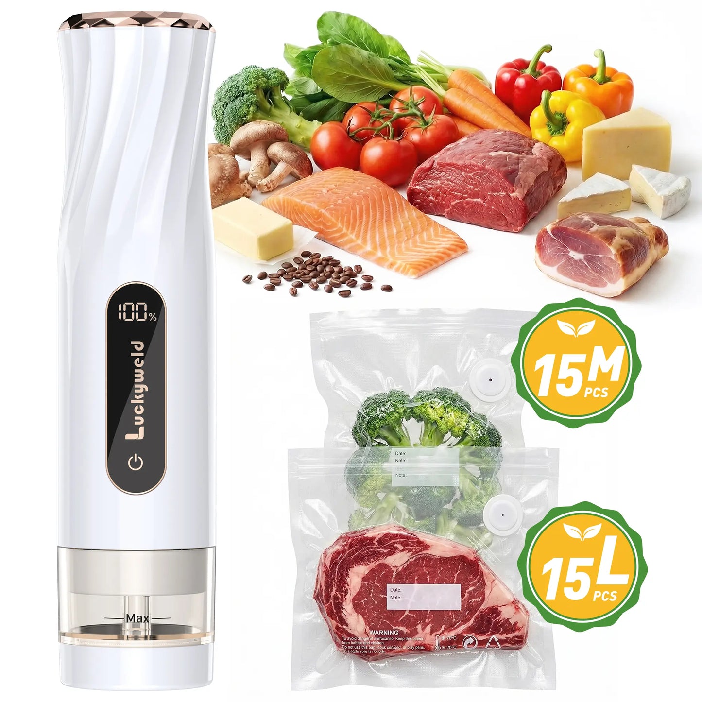 Portable Handheld Vacuum Sealer for Extended Food Freshness – Includes 30 Reusable Bags and LED Display