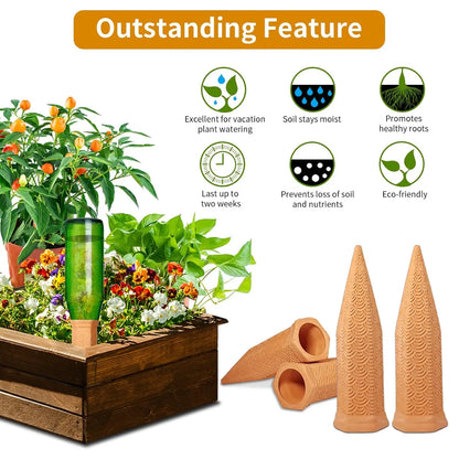 Terracotta Watering Spikes - 12 Pack Automatic Self-Watering Device for Indoor and Outdoor Use During Vacations