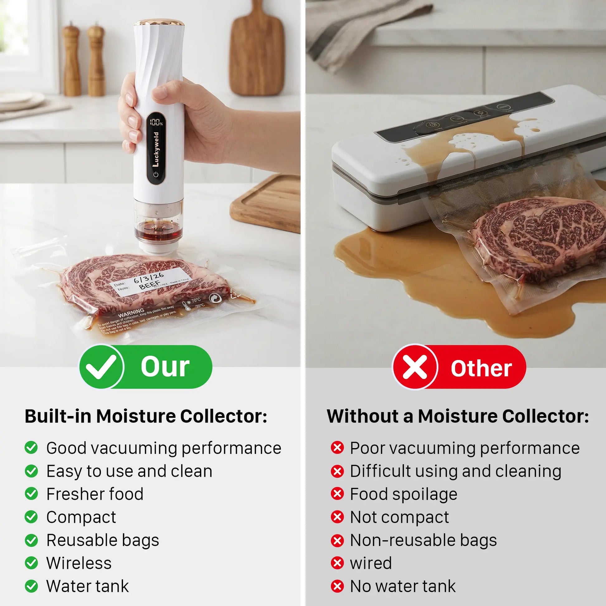 Portable Handheld Vacuum Sealer for Extended Food Freshness – Includes 30 Reusable Bags and LED Display