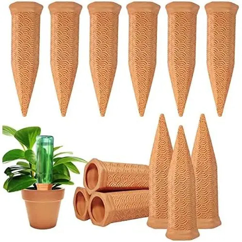 Terracotta Watering Spikes - 12 Pack Automatic Self-Watering Device for Indoor and Outdoor Use During Vacations