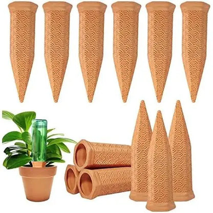 Terracotta Watering Spikes - 12 Pack Automatic Self-Watering Device for Indoor and Outdoor Use During Vacations