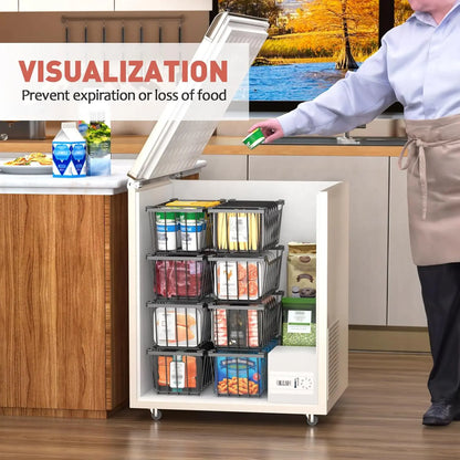 VANCASTLE Stackable Freezer Organizer Bins with Foldable Handles for Efficient Storage in 3.5-7 Cu.Ft Deep Chest Freezers, Coated Metal Design for Enhanced Space Utilization