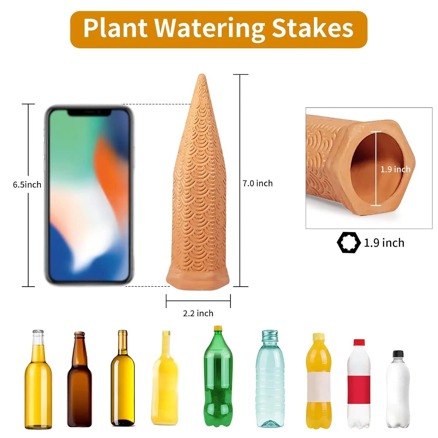 Terracotta Watering Spikes - 12 Pack Automatic Self-Watering Device for Indoor and Outdoor Use During Vacations