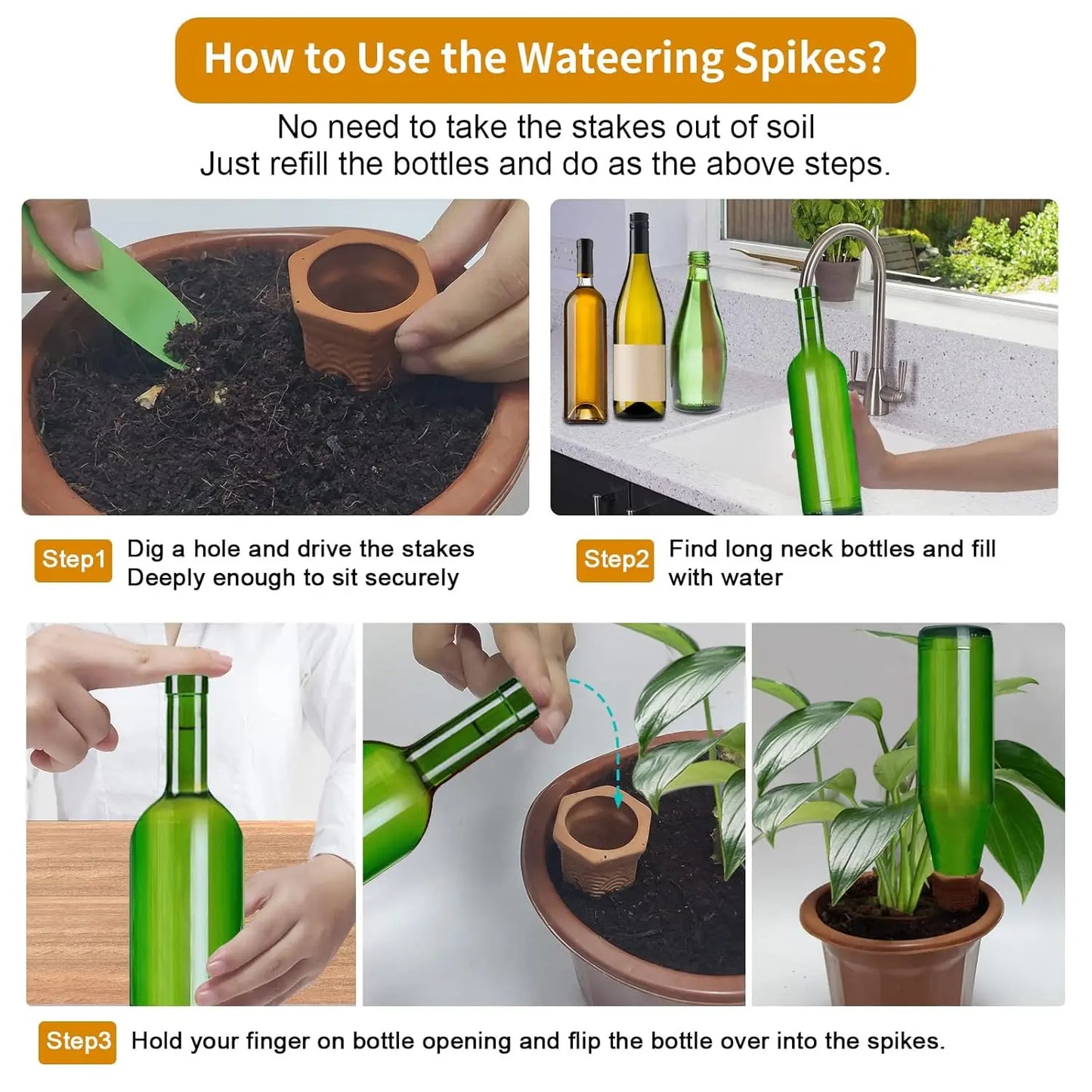 Terracotta Watering Spikes - 12 Pack Automatic Self-Watering Device for Indoor and Outdoor Use During Vacations