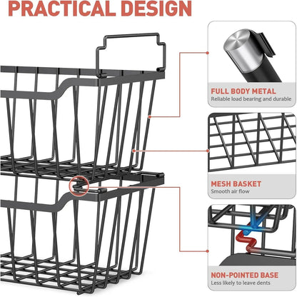 VANCASTLE Stackable Freezer Organizer Bins with Foldable Handles for Efficient Storage in 3.5-7 Cu.Ft Deep Chest Freezers, Coated Metal Design for Enhanced Space Utilization