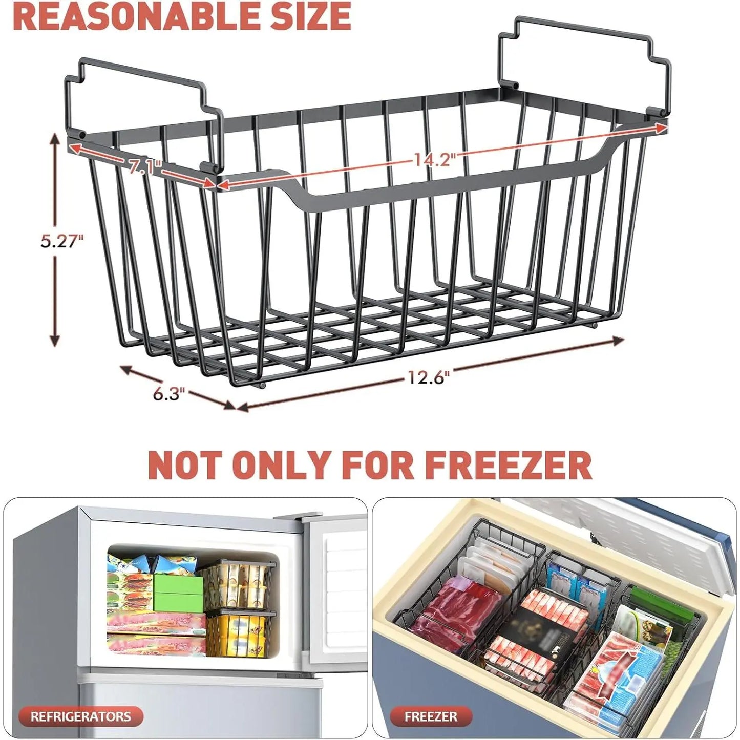 VANCASTLE Stackable Freezer Organizer Bins with Foldable Handles for Efficient Storage in 3.5-7 Cu.Ft Deep Chest Freezers, Coated Metal Design for Enhanced Space Utilization